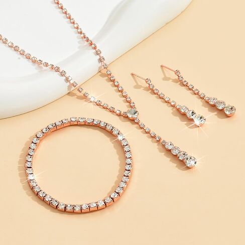 CSIYANJRY99 Prom Jewelry Sets Rhinestone Crystal Bride Statement Choker Necklace Bracelet Earrings Set for Party Wedding Jewelry Sets for Brides Bridesmaid for Prom Dresses 2024 in Saudi Arabia