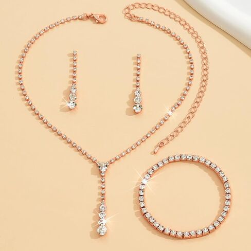 CSIYANJRY99 Prom Jewelry Sets Rhinestone Crystal Bride Statement Choker Necklace Bracelet Earrings Set for Party Wedding Jewelry Sets for Brides Bridesmaid for Prom Dresses 2024 in Saudi Arabia