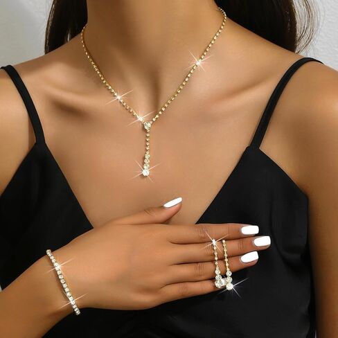 CSIYANJRY99 Prom Jewelry Sets Rhinestone Crystal Bride Statement Choker Necklace Bracelet Earrings Set for Party Wedding Jewelry Sets for Brides Bridesmaid for Prom Dresses 2024 in Saudi Arabia