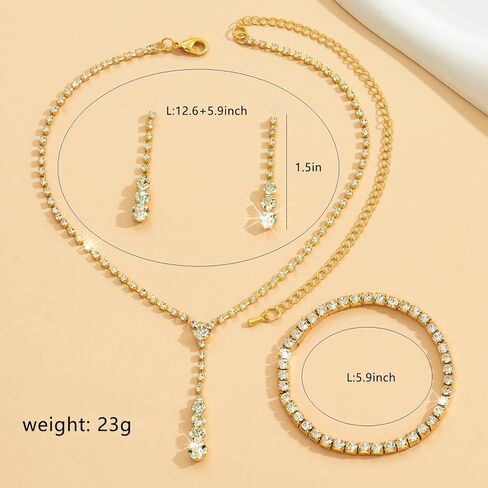 CSIYANJRY99 Prom Jewelry Sets Rhinestone Crystal Bride Statement Choker Necklace Bracelet Earrings Set for Party Wedding Jewelry Sets for Brides Bridesmaid for Prom Dresses 2024 in Saudi Arabia