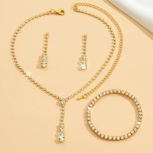 CSIYANJRY99 Prom Jewelry Sets Rhinestone Crystal Bride Statement Choker Necklace Bracelet Earrings Set for Party Wedding Jewelry Sets for Brides Bridesmaid for Prom Dresses 2024 in Saudi Arabia