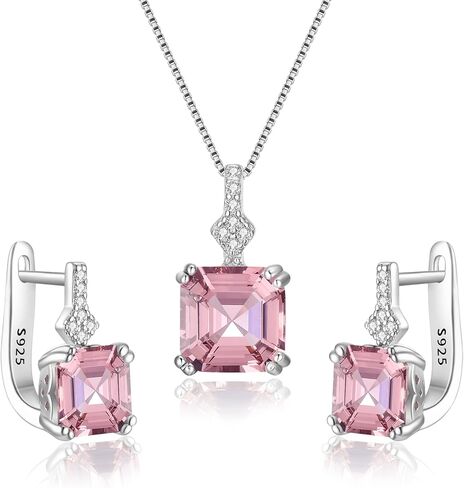 EleQueen 925 Sterling Silver Cubic Zirconia Square Solitaire Bridal Necklace Hoop Huggie Earrings Jewelry Sets for Bride Bridesmaids, Valentine's Day/Mother's Day/Christmas Jewelry Gift for Wife/Mom in Saudi Arabia
