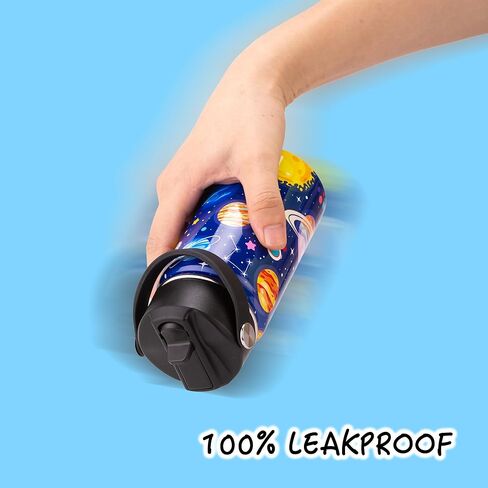 زجاجة مياه معزولة للأطفال، عبوتين من زجاجات المياه بسعة 12 أونصة مع قش قلاب ومقبض كبير، 18/8 من الفولاذ المقاوم للصدأ، هدايا للأطفال الأولاد والبنات إلى رياضات السفر المدرسية، غسيل يدوي فقط، أزرق وأسود in Kuwait