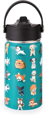 زجاجة مياه معزولة للأطفال، عبوتين من زجاجات المياه بسعة 12 أونصة مع قش قلاب ومقبض كبير، 18/8 من الفولاذ المقاوم للصدأ، هدايا للأطفال الأولاد والبنات إلى رياضات السفر المدرسية، غسيل يدوي فقط، أزرق وأسود in Kuwait