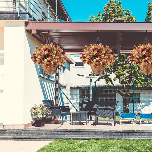 Homsunny Artificial Fall Hanging Flowers for Fall Decoration,Fake Silk Rose Flower Arrangement,Faux Outdoor Indoor Plant with Flower Pot for Home Patio Lawn Garden Porch Autumn Decor in Kuwait