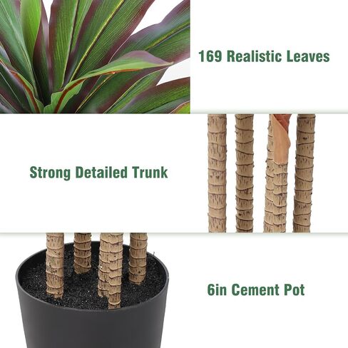 Dracaena Artificial Plant 4ft Red Yucca Silk Tree Faux Plants Indoor Tall Fake House Floor Plants Realistic Artificial Trees for Home Office Decor Indoor Outdoor Housewarming Gift in Kuwait