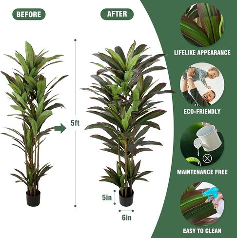 Dracaena Artificial Plant 4ft Red Yucca Silk Tree Faux Plants Indoor Tall Fake House Floor Plants Realistic Artificial Trees for Home Office Decor Indoor Outdoor Housewarming Gift in Kuwait