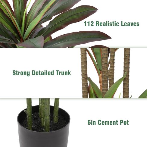 Dracaena Artificial Plant 4ft Red Yucca Silk Tree Faux Plants Indoor Tall Fake House Floor Plants Realistic Artificial Trees for Home Office Decor Indoor Outdoor Housewarming Gift in Kuwait