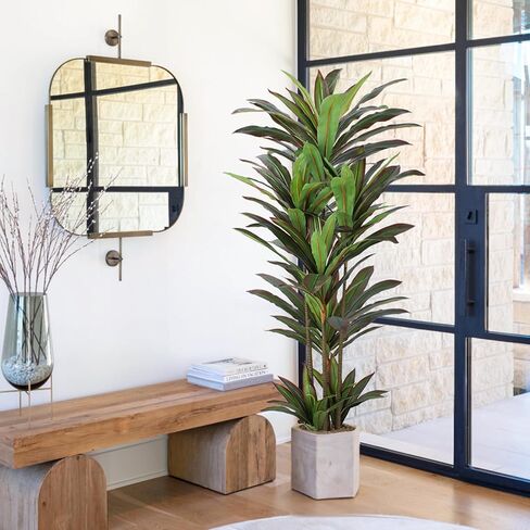 Dracaena Artificial Plant 4ft Red Yucca Silk Tree Faux Plants Indoor Tall Fake House Floor Plants Realistic Artificial Trees for Home Office Decor Indoor Outdoor Housewarming Gift in Kuwait