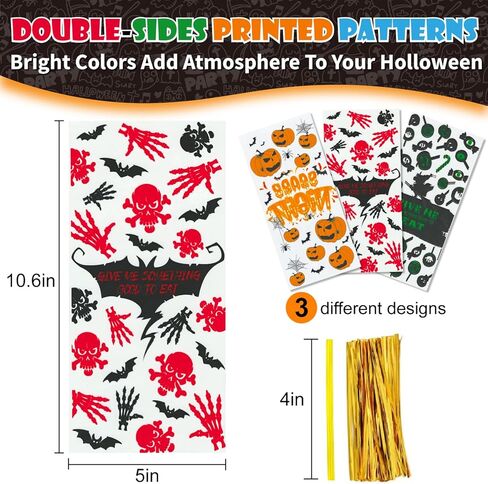 150 قطعة من أكياس حلوى السيلوفان للهالوين، أكياس حلوى الهالوين، خفافيش اليقطين، جمجمة شبح شفافة، حقيبة هدايا تشيلو مع 210 ربطات ملفوفة، حقائب للوجبات الخفيفة لمستلزمات حفلات الأطفال ومفضلات خدعة أو حلوى in Kuwait