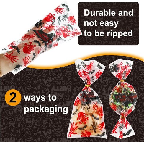 150 قطعة من أكياس حلوى السيلوفان للهالوين، أكياس حلوى الهالوين، خفافيش اليقطين، جمجمة شبح شفافة، حقيبة هدايا تشيلو مع 210 ربطات ملفوفة، حقائب للوجبات الخفيفة لمستلزمات حفلات الأطفال ومفضلات خدعة أو حلوى in Kuwait