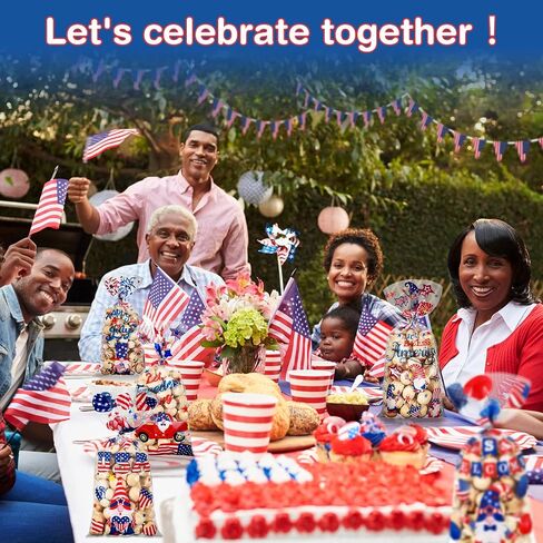 100 Pcs Patriotic Cellophane Treat Bags, 5 Styles 4th of July Cello Favor Bags Patriotic Gnomes Goodie Bags with 100 Silver Twist Ties for American Memorial Day Independence Day Party Supplies in Saudi Arabia