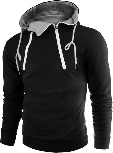 Ohoo Men's Slim Fit Twin Track Quarter Zip Pullover Hooded Sweatshirt Lightweight Long Sleeve Hoodie in Saudi Arabia