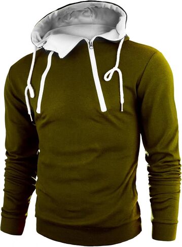 Ohoo Men's Slim Fit Twin Track Quarter Zip Pullover Hooded Sweatshirt Lightweight Long Sleeve Hoodie in Saudi Arabia