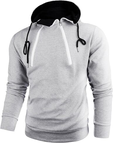 Ohoo Men's Slim Fit Twin Track Quarter Zip Pullover Hooded Sweatshirt Lightweight Long Sleeve Hoodie in Saudi Arabia