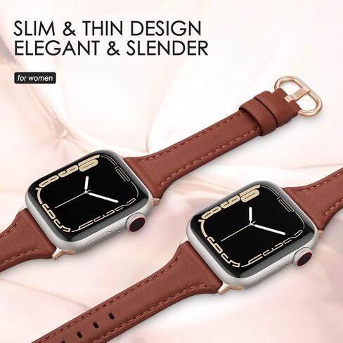 سوار جلد SWEES متوافق مع ساعة Apple 38 مم 40 مم 41 مم، حزام جلد أصلي رفيع وأنيق متوافق مع iWatch Series 9,8، 7، 6، 5، 4، 3، 2، 1، SE، Sport & Edition للسيدات in Kuwait