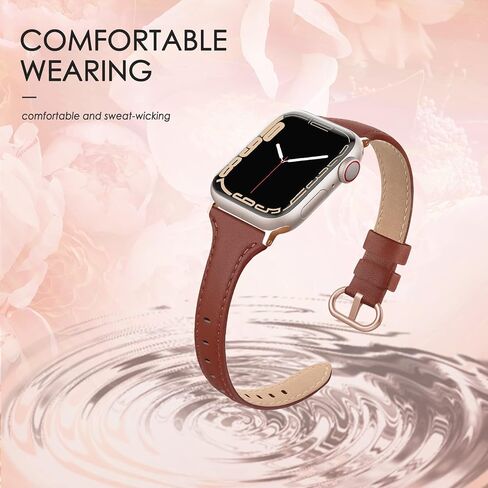 سوار جلد SWEES متوافق مع ساعة Apple 38 مم 40 مم 41 مم، حزام جلد أصلي رفيع وأنيق متوافق مع iWatch Series 9,8، 7، 6، 5، 4، 3، 2، 1، SE، Sport & Edition للسيدات in Kuwait