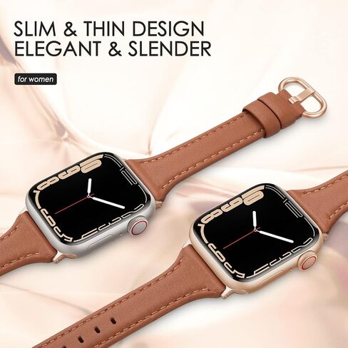 سوار جلد SWEES متوافق مع ساعة Apple 38 مم 40 مم 41 مم، حزام جلد أصلي رفيع وأنيق متوافق مع iWatch Series 9,8، 7، 6، 5، 4، 3، 2، 1، SE، Sport & Edition للسيدات in Kuwait