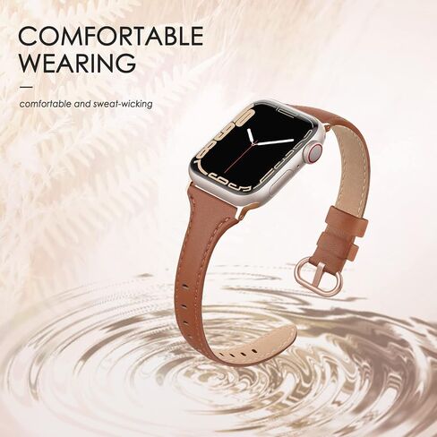 سوار جلد SWEES متوافق مع ساعة Apple 38 مم 40 مم 41 مم، حزام جلد أصلي رفيع وأنيق متوافق مع iWatch Series 9,8، 7، 6، 5، 4، 3، 2، 1، SE، Sport & Edition للسيدات in Kuwait