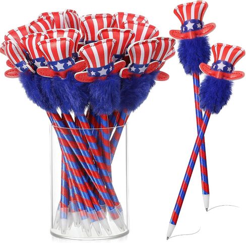 24 Pcs 4th of July Pens Bulk Gifts Fourth of July Ballpoint Pens Patriotic USA Pen with Star Top Hat 0.7 mm Black Ink Pen for American National Independence Day Party Favor Office Supplies in Saudi Arabia