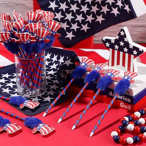 24 Pcs 4th of July Pens Bulk Gifts Fourth of July Ballpoint Pens Patriotic USA Pen with Star Top Hat 0.7 mm Black Ink Pen for American National Independence Day Party Favor Office Supplies in Saudi Arabia