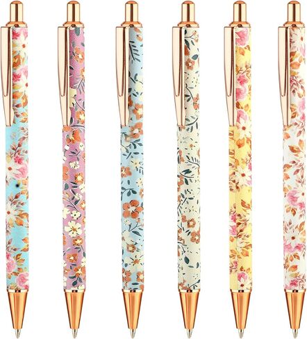6 قطع من أقلام حبر جاف فنية زهرية، قلم حبر جاف عصري قابل للسحب مقاس 1.0 ملم، أقلام حبر جاف سوداء مخصصة، مناسبة للنساء والزملاء والمعلمين وهدايا الطلاب (اللون 2) in Kuwait