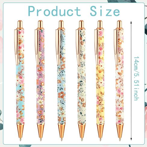 6 قطع من أقلام حبر جاف فنية زهرية، قلم حبر جاف عصري قابل للسحب مقاس 1.0 ملم، أقلام حبر جاف سوداء مخصصة، مناسبة للنساء والزملاء والمعلمين وهدايا الطلاب (اللون 2) in Kuwait