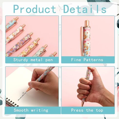 6 قطع من أقلام حبر جاف فنية زهرية، قلم حبر جاف عصري قابل للسحب مقاس 1.0 ملم، أقلام حبر جاف سوداء مخصصة، مناسبة للنساء والزملاء والمعلمين وهدايا الطلاب (اللون 2) in Kuwait
