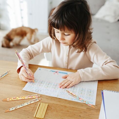 6 قطع من أقلام حبر جاف فنية زهرية، قلم حبر جاف عصري قابل للسحب مقاس 1.0 ملم، أقلام حبر جاف سوداء مخصصة، مناسبة للنساء والزملاء والمعلمين وهدايا الطلاب (اللون 2) in Kuwait