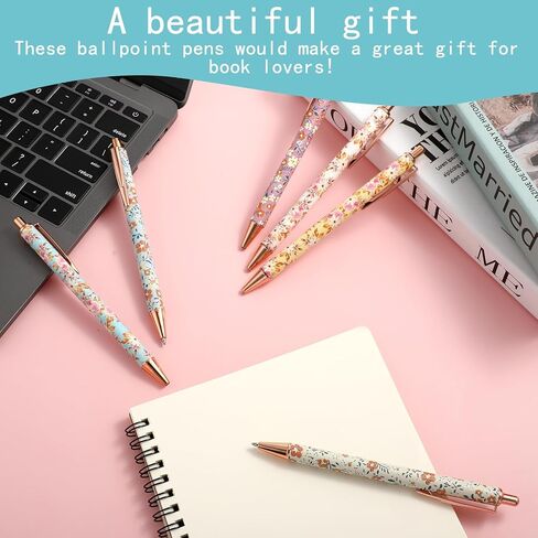 6 قطع من أقلام حبر جاف فنية زهرية، قلم حبر جاف عصري قابل للسحب مقاس 1.0 ملم، أقلام حبر جاف سوداء مخصصة، مناسبة للنساء والزملاء والمعلمين وهدايا الطلاب (اللون 2) in Kuwait