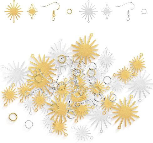 Yolev 70 Pieces Brass Links Pendants Connector Kit Gold Plated Sun Charms Crescent Sun Pendant Jewelry Charms with Earrings Hooks and Jump Rings for DIY Jewelry Making Findings in Saudi Arabia