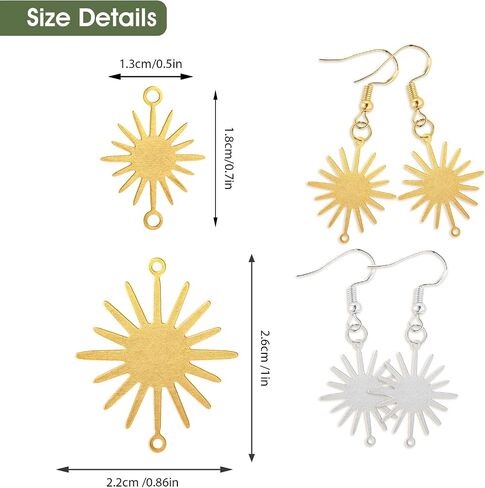 Yolev 70 Pieces Brass Links Pendants Connector Kit Gold Plated Sun Charms Crescent Sun Pendant Jewelry Charms with Earrings Hooks and Jump Rings for DIY Jewelry Making Findings in Saudi Arabia