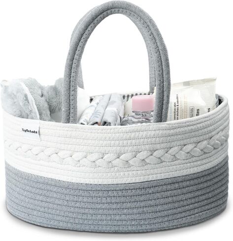 Cotton Rope Diaper Caddy Organizer - Large Diaper Caddy Basket for Newborn Baby, Woven Diaper Caddy with Dividers, Baby Baskets for Nursery, Organizing Diaper Caddy for Baby Shower Gifts in Saudi Arabia
