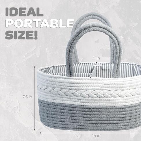 Cotton Rope Diaper Caddy Organizer - Large Diaper Caddy Basket for Newborn Baby, Woven Diaper Caddy with Dividers, Baby Baskets for Nursery, Organizing Diaper Caddy for Baby Shower Gifts in Saudi Arabia