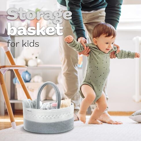 Cotton Rope Diaper Caddy Organizer - Large Diaper Caddy Basket for Newborn Baby, Woven Diaper Caddy with Dividers, Baby Baskets for Nursery, Organizing Diaper Caddy for Baby Shower Gifts in Saudi Arabia