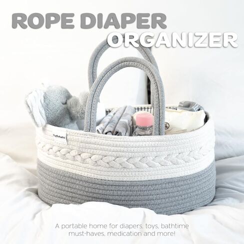Cotton Rope Diaper Caddy Organizer - Large Diaper Caddy Basket for Newborn Baby, Woven Diaper Caddy with Dividers, Baby Baskets for Nursery, Organizing Diaper Caddy for Baby Shower Gifts in Saudi Arabia