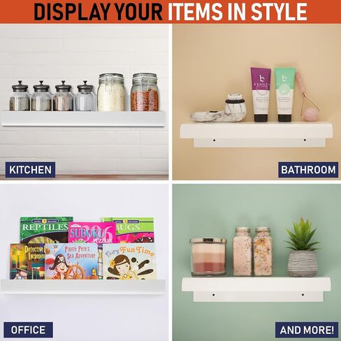 Clear Acrylic Floating Wall Shelves, Two Pack, 15 Inch Wall Bookshelf for Kids, 5 mm Acrylic Shelves for Kitchen, Shower, Nursery. Spice Rack, Display Organizer, Bathroom Storage Shelves (Black) in Saudi Arabia