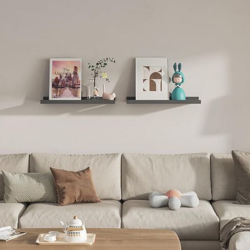 BONTEC Floating Shelves Set of 2, Wood Wall Mounted Shelves with Lip, 16 inch Bathroom Shelves for Bathroom, Bedroom, Living Room and Kitchen Wall Organizer up to 22lbs, Black in Saudi Arabia