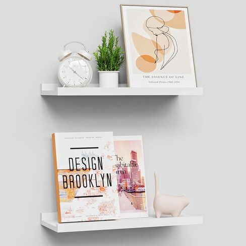 BONTEC Floating Shelves Set of 2, Wood Wall Mounted Shelves with Lip, 16 inch Bathroom Shelves for Bathroom, Bedroom, Living Room and Kitchen Wall Organizer up to 22lbs, Black in Saudi Arabia