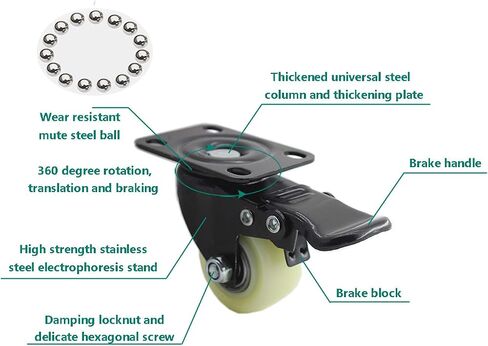 1.5'' Swivel Caster Wheels,ULIFESTAR Heavy Duty Plate Casters with Safety Brake,Locking Casters for Furniture with Strong Bearing No Noise Wheels,130 Lbs Per Caster Pack of 4 (White) in Kuwait