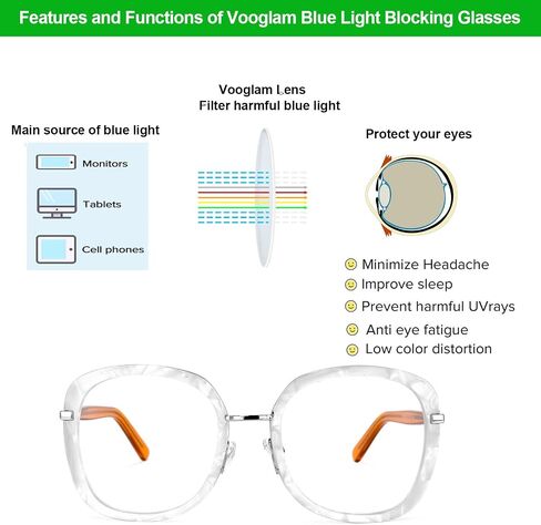 VOOGLAM Oversize Square Blue Light Blocking Glasses for Women Anti UV Eyestrain Eyewear Caroline in Saudi Arabia