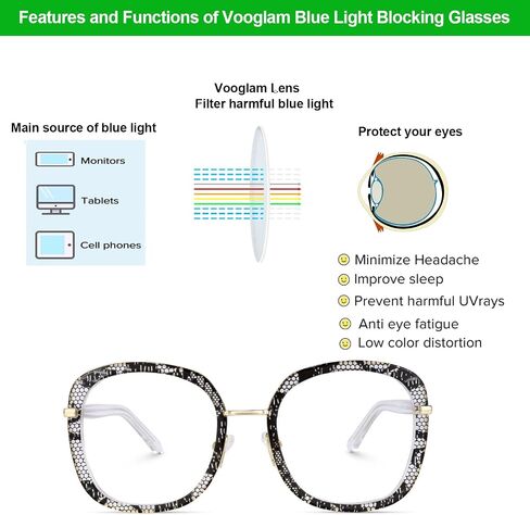 VOOGLAM Oversize Square Blue Light Blocking Glasses for Women Anti UV Eyestrain Eyewear Caroline in Saudi Arabia
