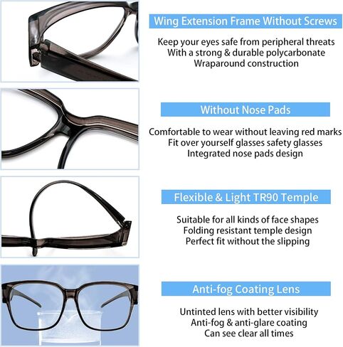 Sehnsucht Anti Fog Fit Over Glasses Blue Light Glasses Over Glasses Safety Glasses Prescription Eyeglasses for Men Women in Saudi Arabia