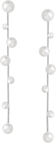 SWEETV 18K Gold Plated/Silver Long Pearl Drop Dangle Earrings for Women, Chain Pearl Dangling Wedding Bridal Earrings for Brides Bridesmaids, Prom Jewelry Gift in Saudi Arabia