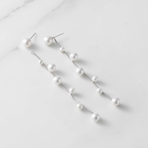 SWEETV 18K Gold Plated/Silver Long Pearl Drop Dangle Earrings for Women, Chain Pearl Dangling Wedding Bridal Earrings for Brides Bridesmaids, Prom Jewelry Gift in Saudi Arabia