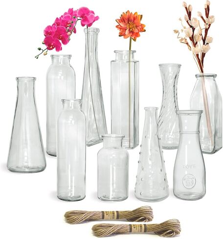 Bud Vases Set of 10,Small Glass Vase for Flowers,Bud Vases in Bulk,Clear Glass Vases for Centerpieces,Mini Vase Set for Flowers Wedding Decorations (Clear, 10) in Saudi Arabia