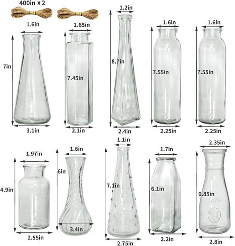 Bud Vases Set of 10,Small Glass Vase for Flowers,Bud Vases in Bulk,Clear Glass Vases for Centerpieces,Mini Vase Set for Flowers Wedding Decorations (Clear, 10) in Saudi Arabia