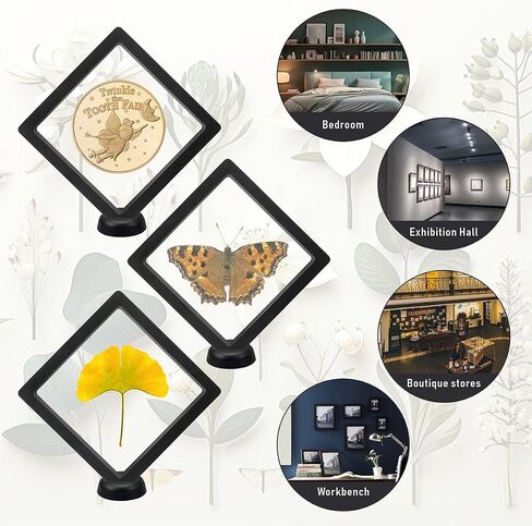 Black 3D Floating Frame , 4.3 x 4.3 x 0.8 inch Coin Display Case with Base , 3D Floating Jewelry Frame Display Holder Stands for Challenge Coins AA Medallions Specimen Jewelry (20 Pack) in Saudi Arabia