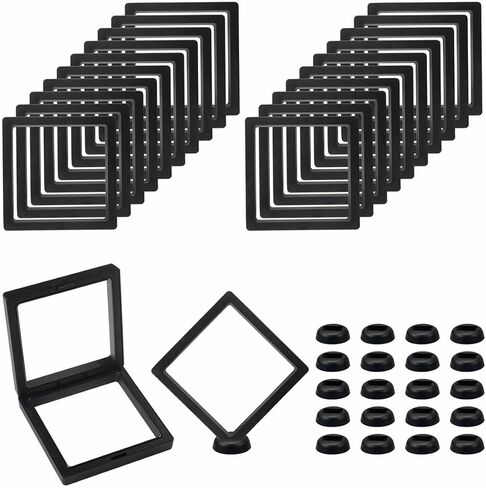 Black 3D Floating Frame , 4.3 x 4.3 x 0.8 inch Coin Display Case with Base , 3D Floating Jewelry Frame Display Holder Stands for Challenge Coins AA Medallions Specimen Jewelry (20 Pack) in Kuwait