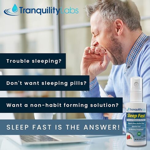 النوم السريع - رذاذ الميلاتونين عن طريق الفم للنوم - 32 جرعة - معزز بجذور الناردين، بلسم الليمون، البابونج، مزيج مهدئ B6، نكهة الرمان (25 مل) من Tranquility Labs in Kuwait